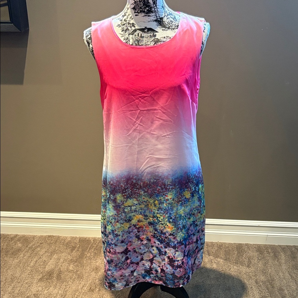 Suzy Shier Pink Ombre Floral Print Sleeveless Dress